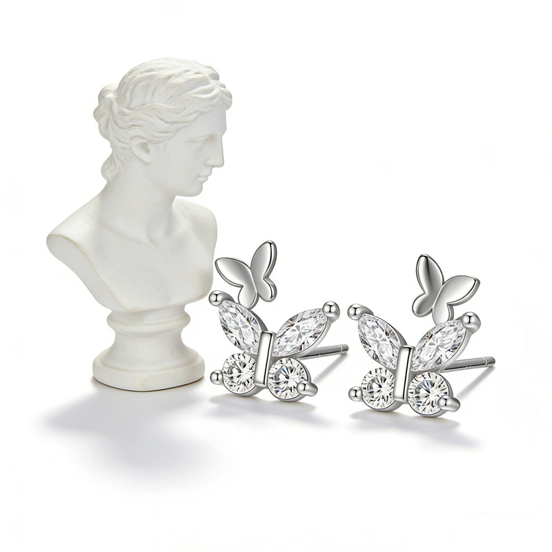 Women's Exquisite Butterfly Stud Earrings with Cubic Zirconia